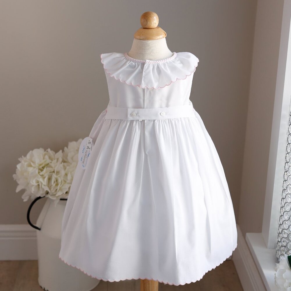 Smocked White Dress with Pink Embroidery Boutique Luli & Me Sleeveless NWT - Picture 3 of 4